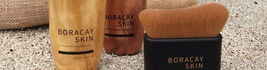 Kabuki brush with shimmering body oils