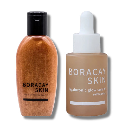 Boracay Skin Shimmer and Glow Bundle featuring Bronze Shimmering Body Oil and Hyaluronic Glow Serum